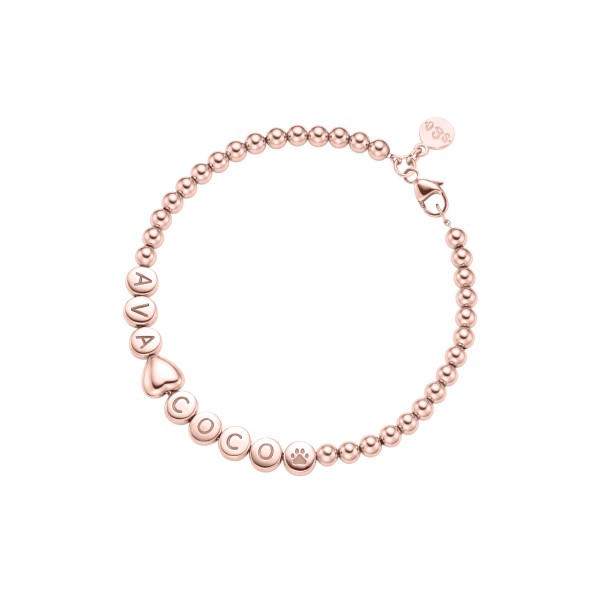 Namensarmband Classic HERZ kleine Kugeln 18 Karat Roségold