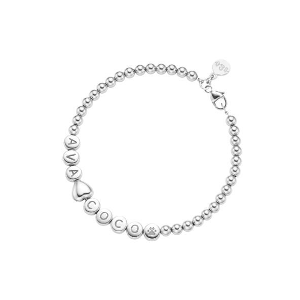 Namensarmband Classic HERZ kleine Kugeln 18 Karat Weißgold