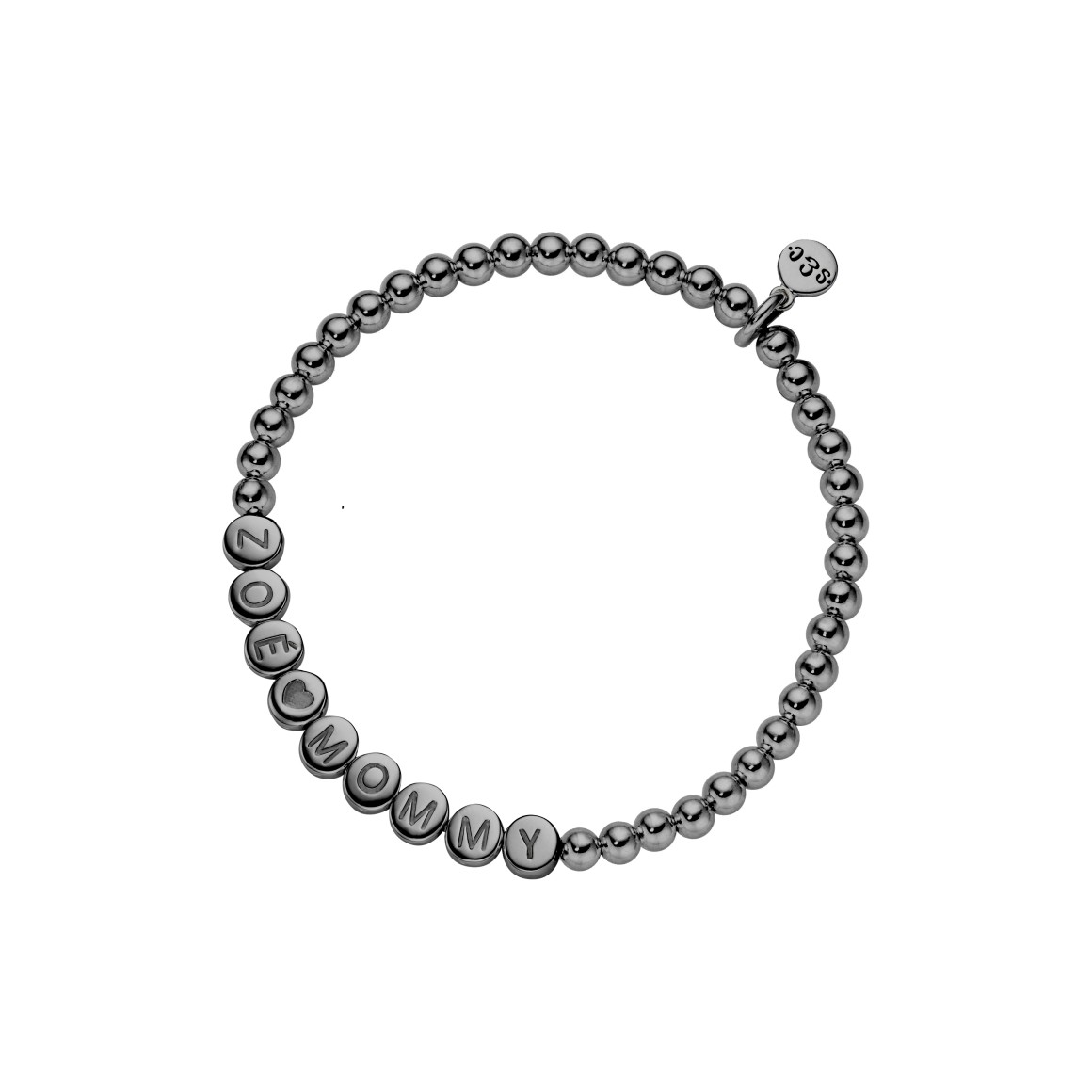 Namensarmband Classic kleine Kugeln Sterlingsilber schwarzplattiert