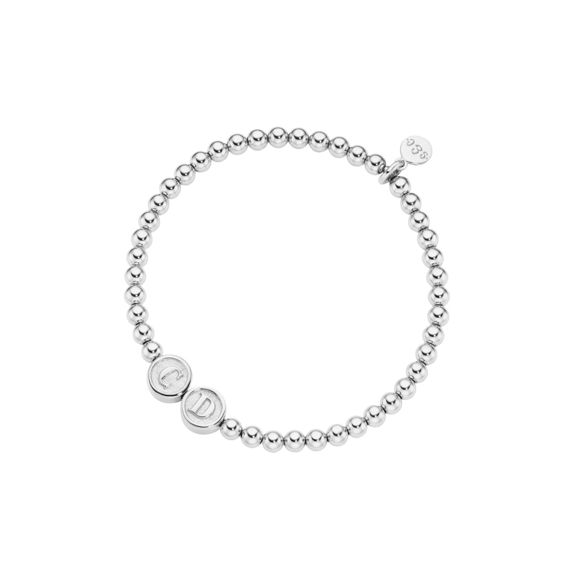 Namensarmband Signature 3 mit Kugeln und Buchstabenperlen der Initialen CD von strawberry & cream in Sterlingsilber