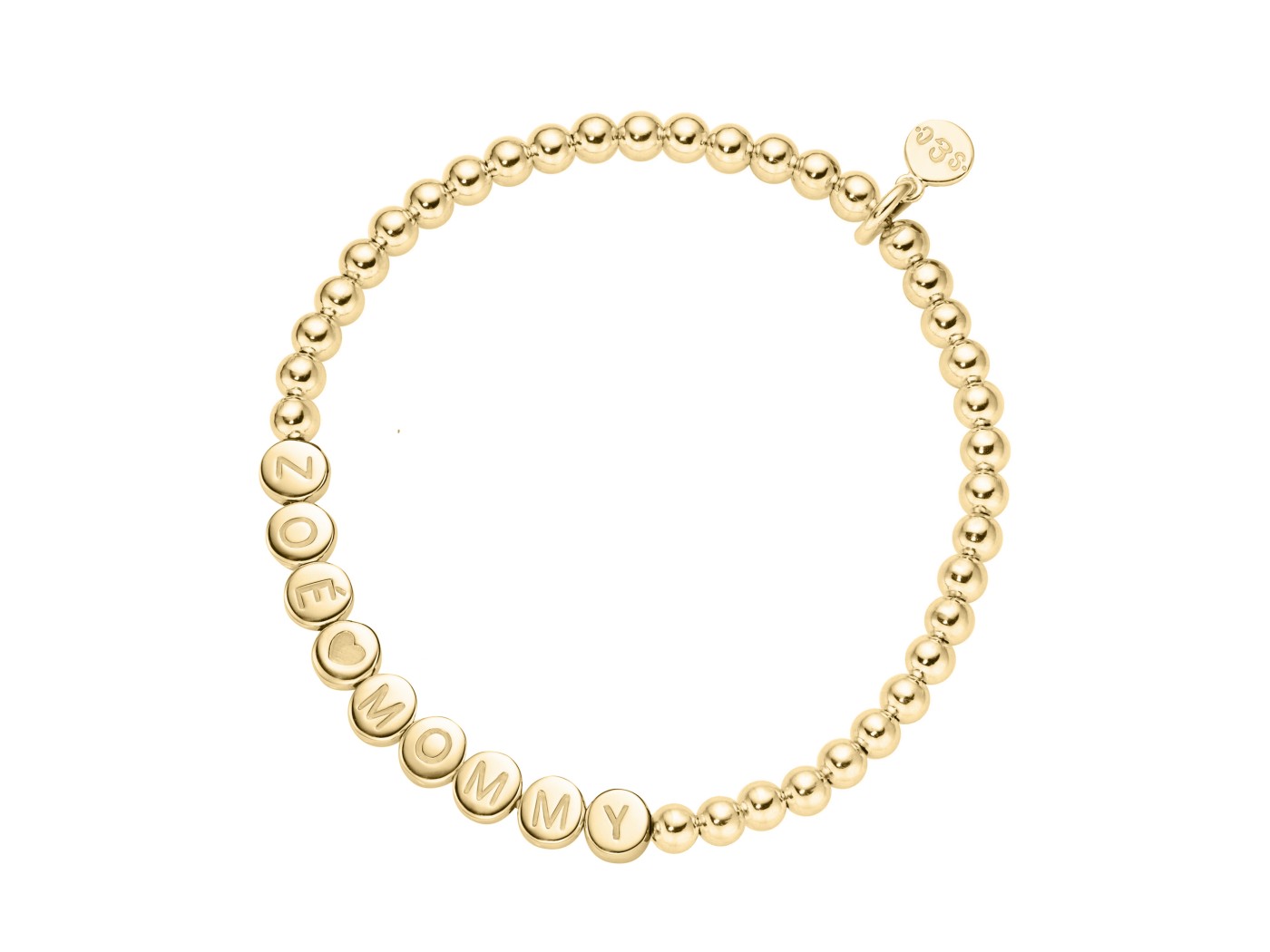 name bracelet classic small bead sterling silver gold plated