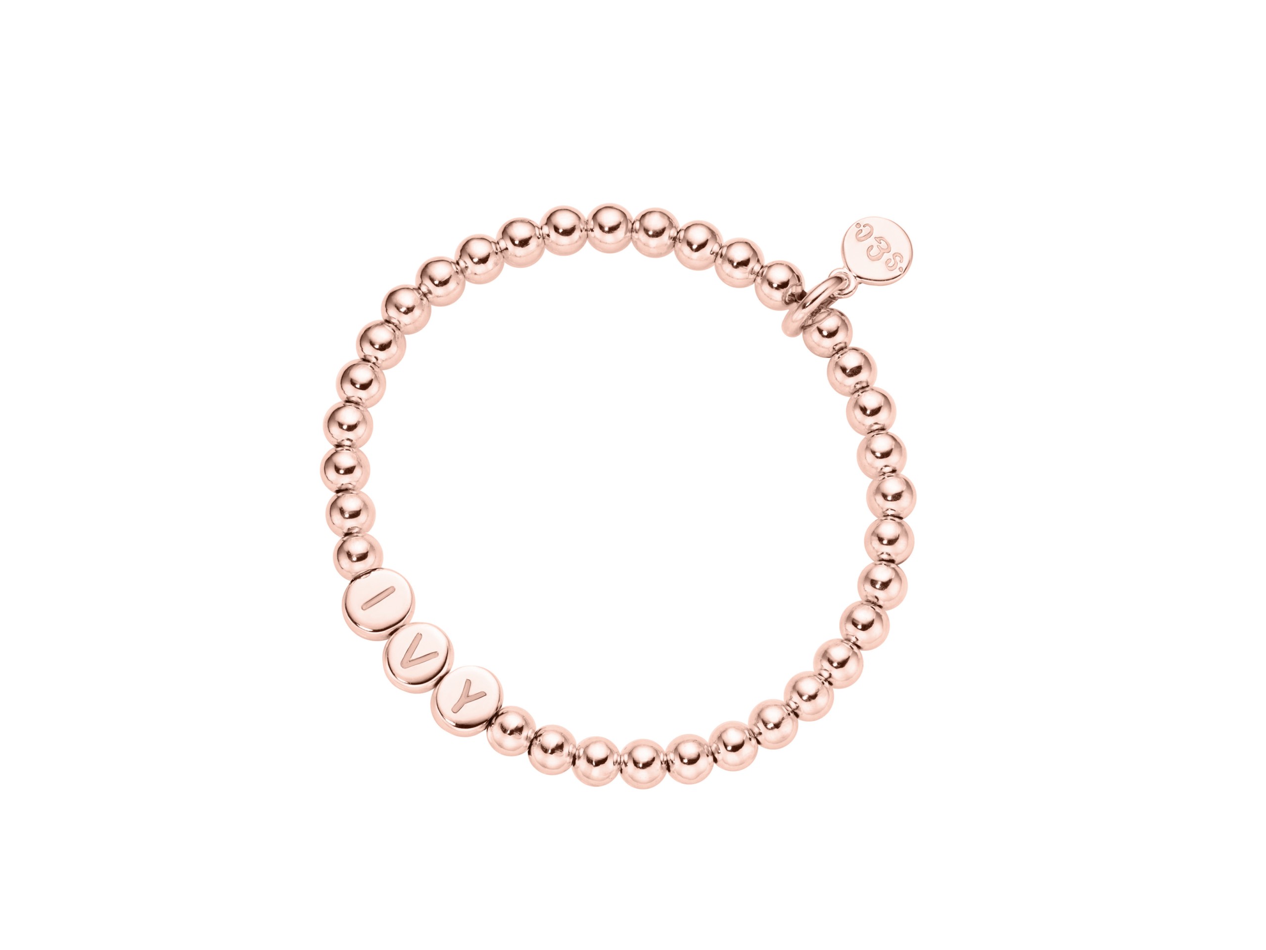 strawberry  cream  kids name bracelet classic small beads sterling silver  rosegoldplated