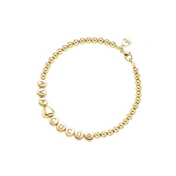 name bracelet classic HEART small bead 18 carat gold