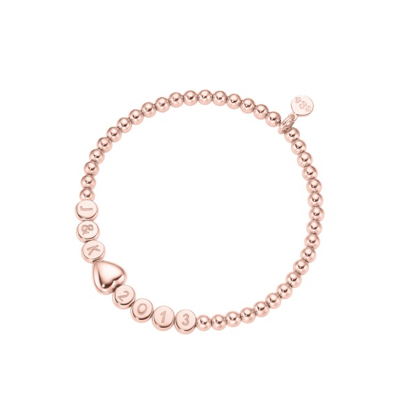 name bracelet classic HEART small bead sterling silver rose gold plated