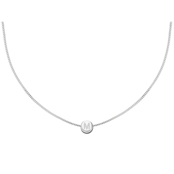 one letter curb chain necklace 18 karat white gold