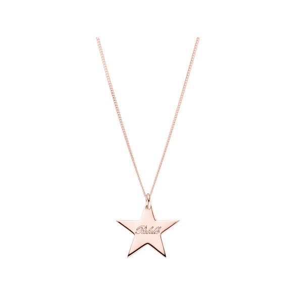 ladies engraved star necklace rosegold plated
