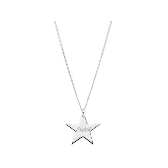 ladies engraved star necklace silver