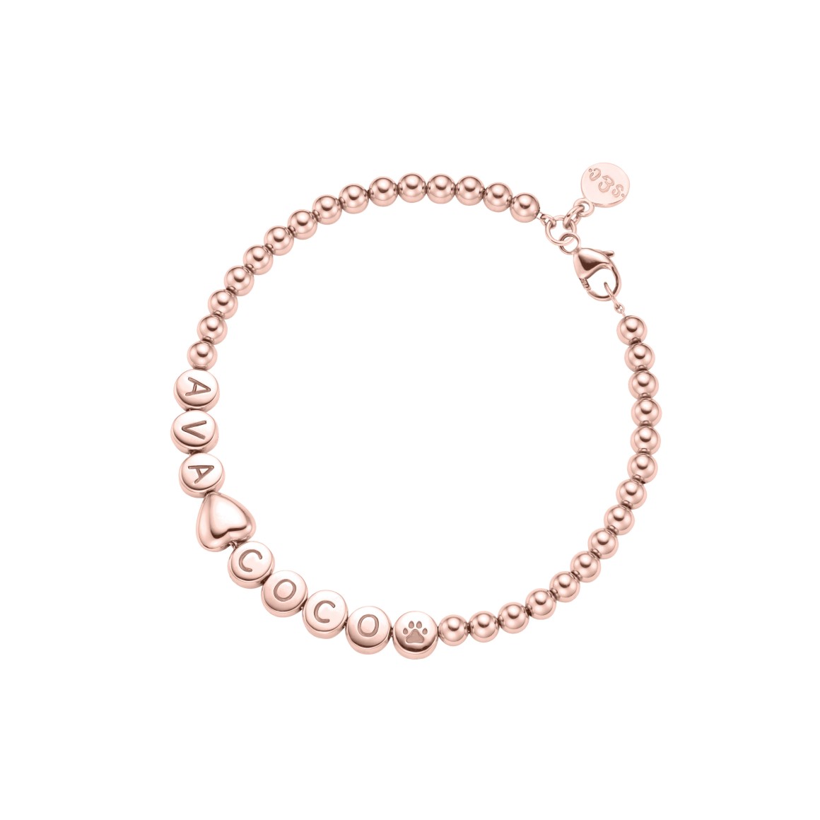 name bracelet classic HEART small bead 18 carat rose gold