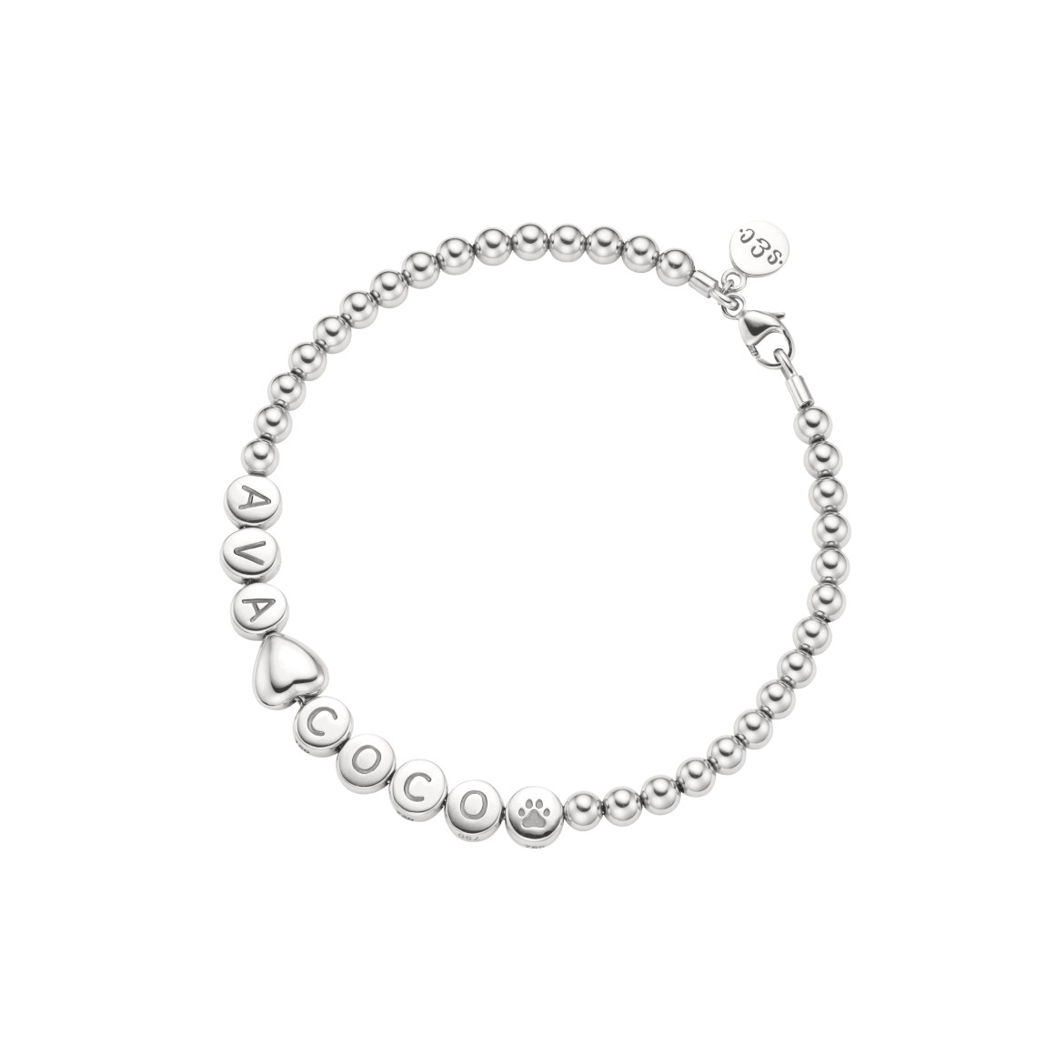 name bracelet classic HEART small bead 18 carat white gold