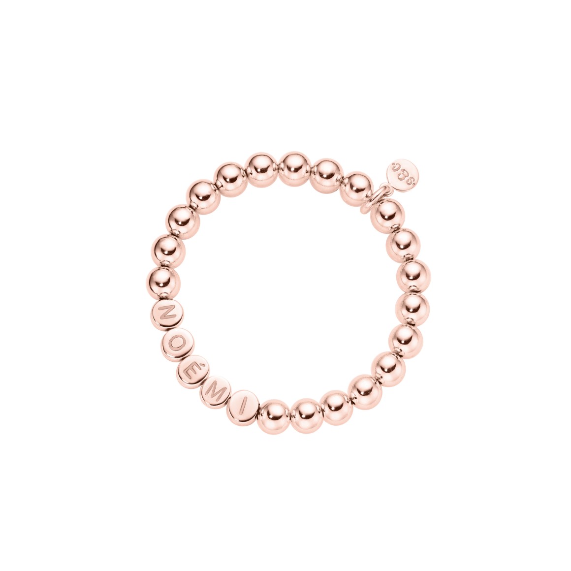 kids name bracelet classic large bead sterling silver rose gold-plated