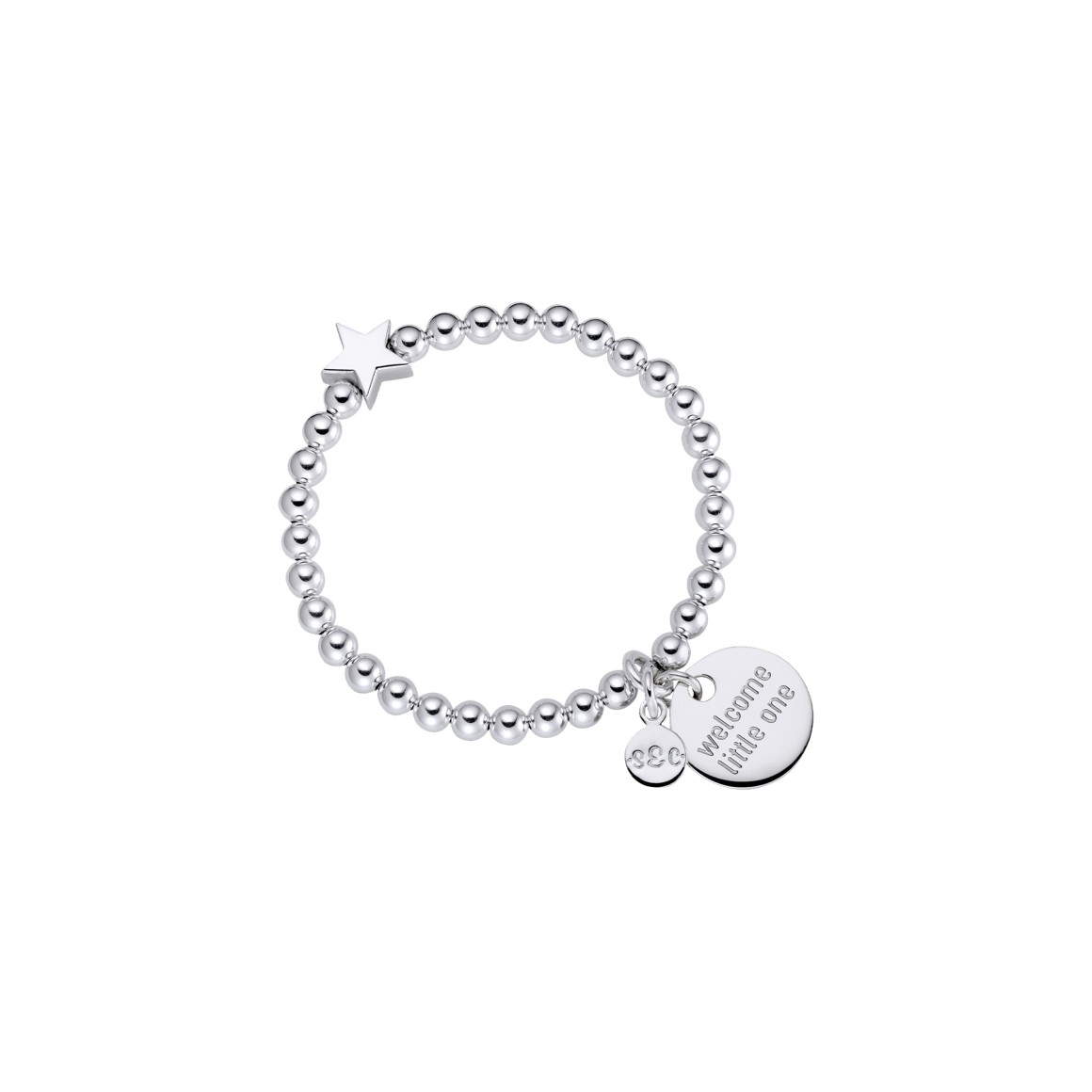 strawberry & cream Kinderarmband mit Sternperle und Gravur auf rundem Anhänger aus Sterlingsilber zur Taufe und Geburt