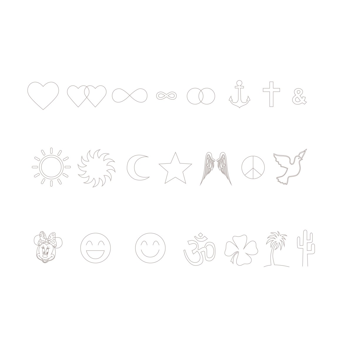 Uebersicht Auswahl Symbole Gravur Familienkette starwberry & cream